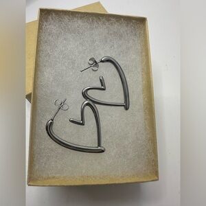 Silver Heart-Shaped Hoop Earrings